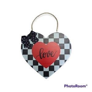 Black And White Valentines Day Heart Love Hanging Sign